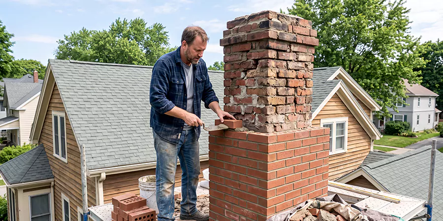 Old and Crumbling Brick Chimney Rebuild Cerritos